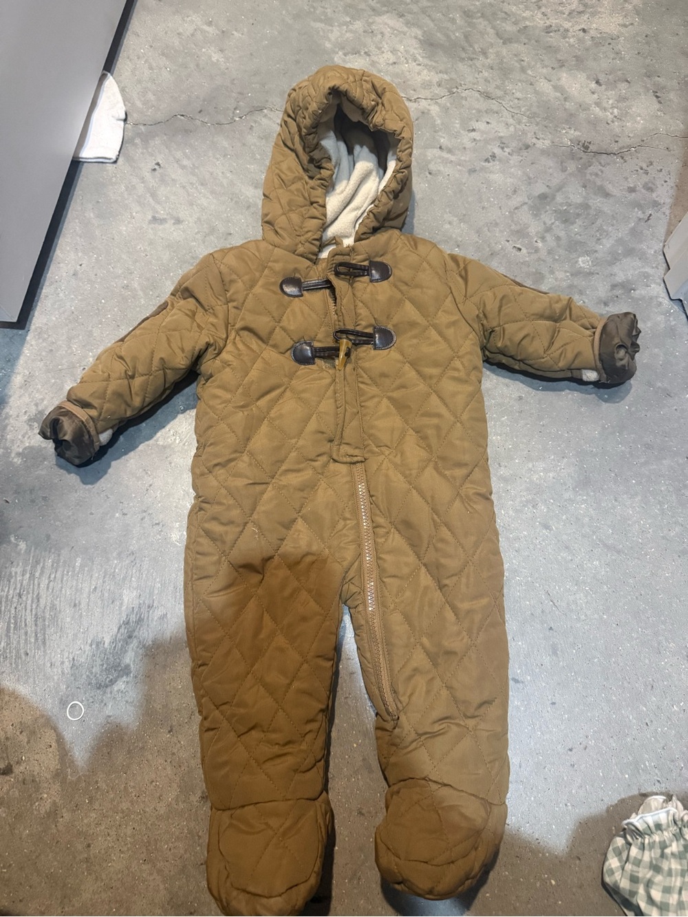 Perry Ellis Quilted Hooded Baby Snowsuit in Tan